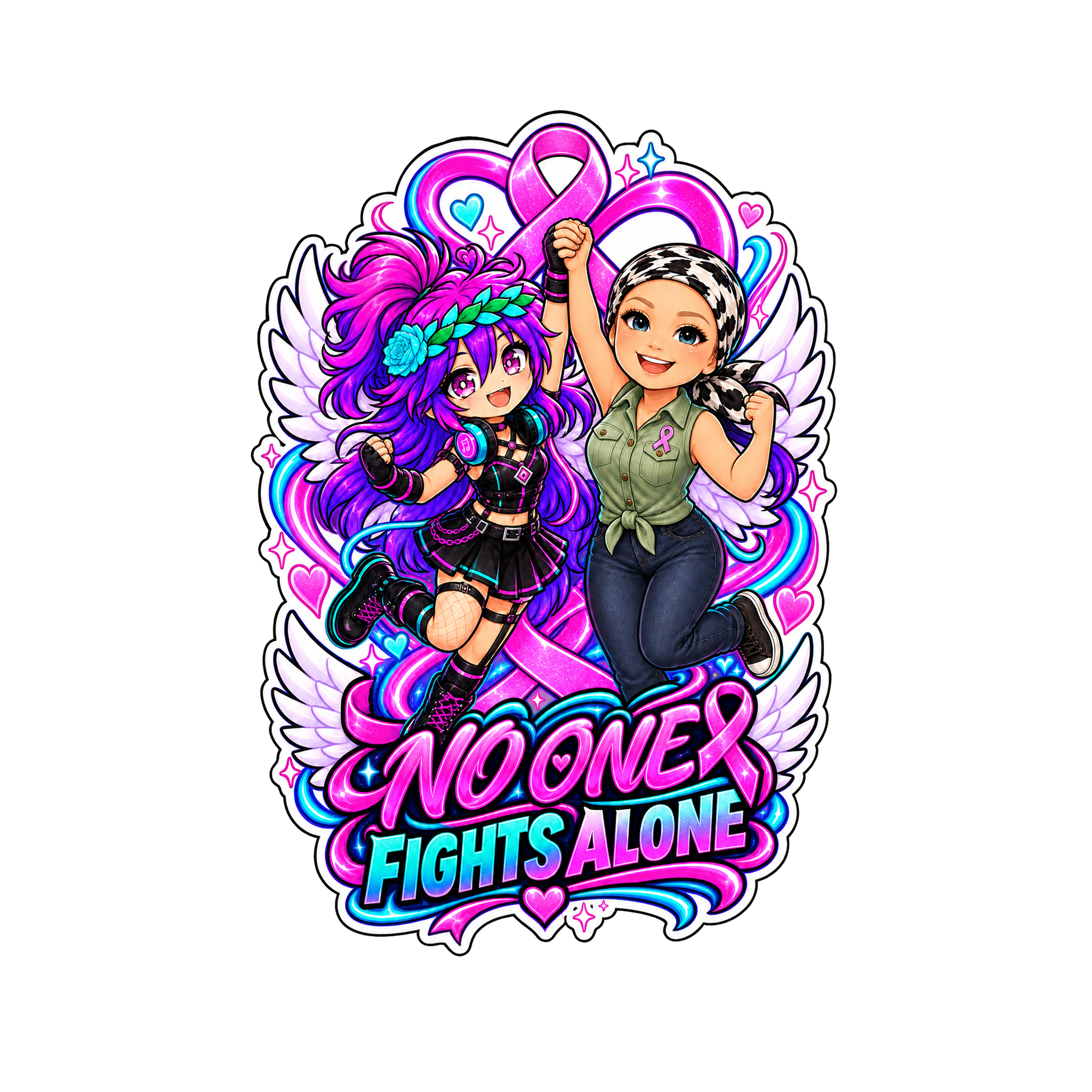 Kita and Aunt Bethany No One Fights Alone support tote bag design