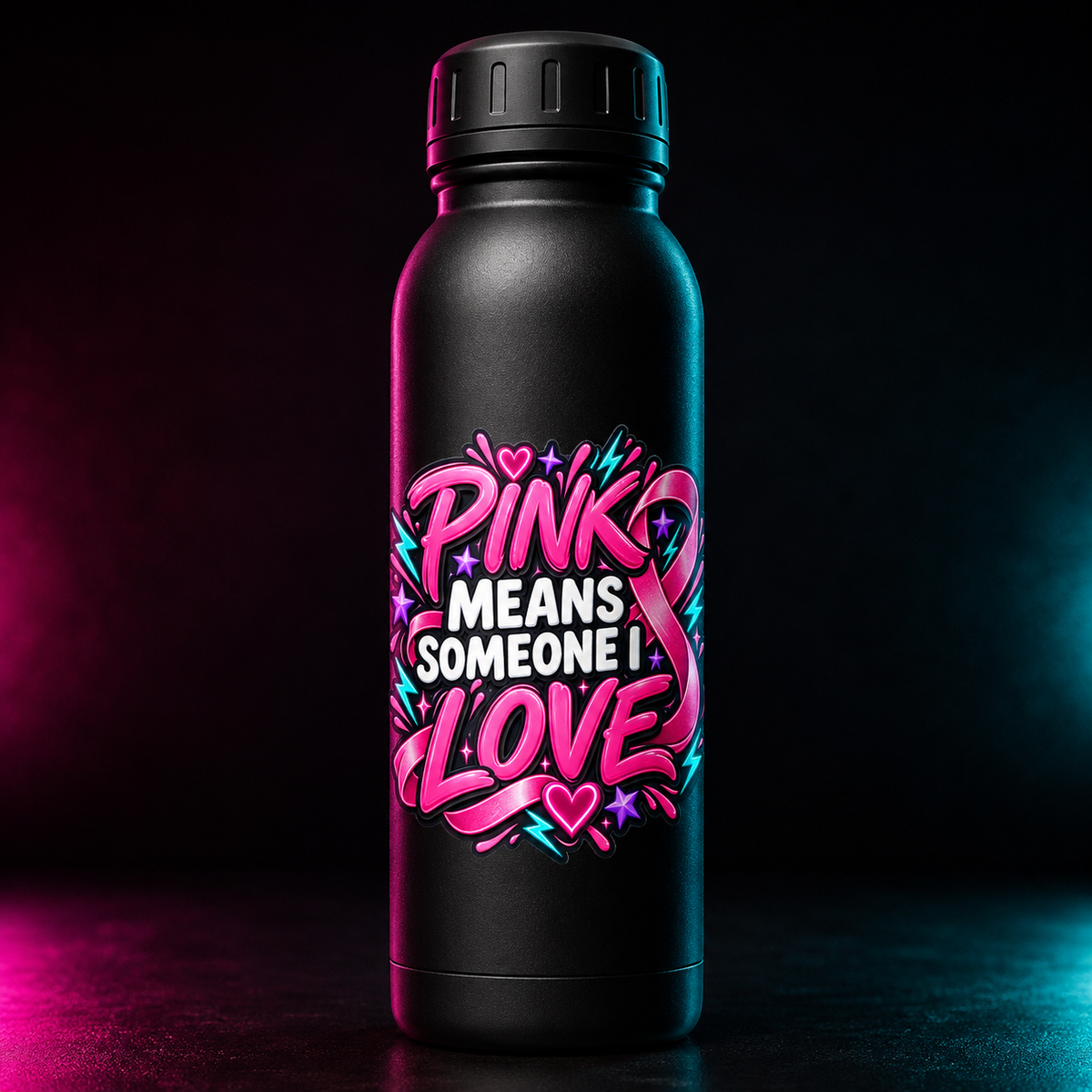 Pink Means Someone I Love Water Bottle product mockup