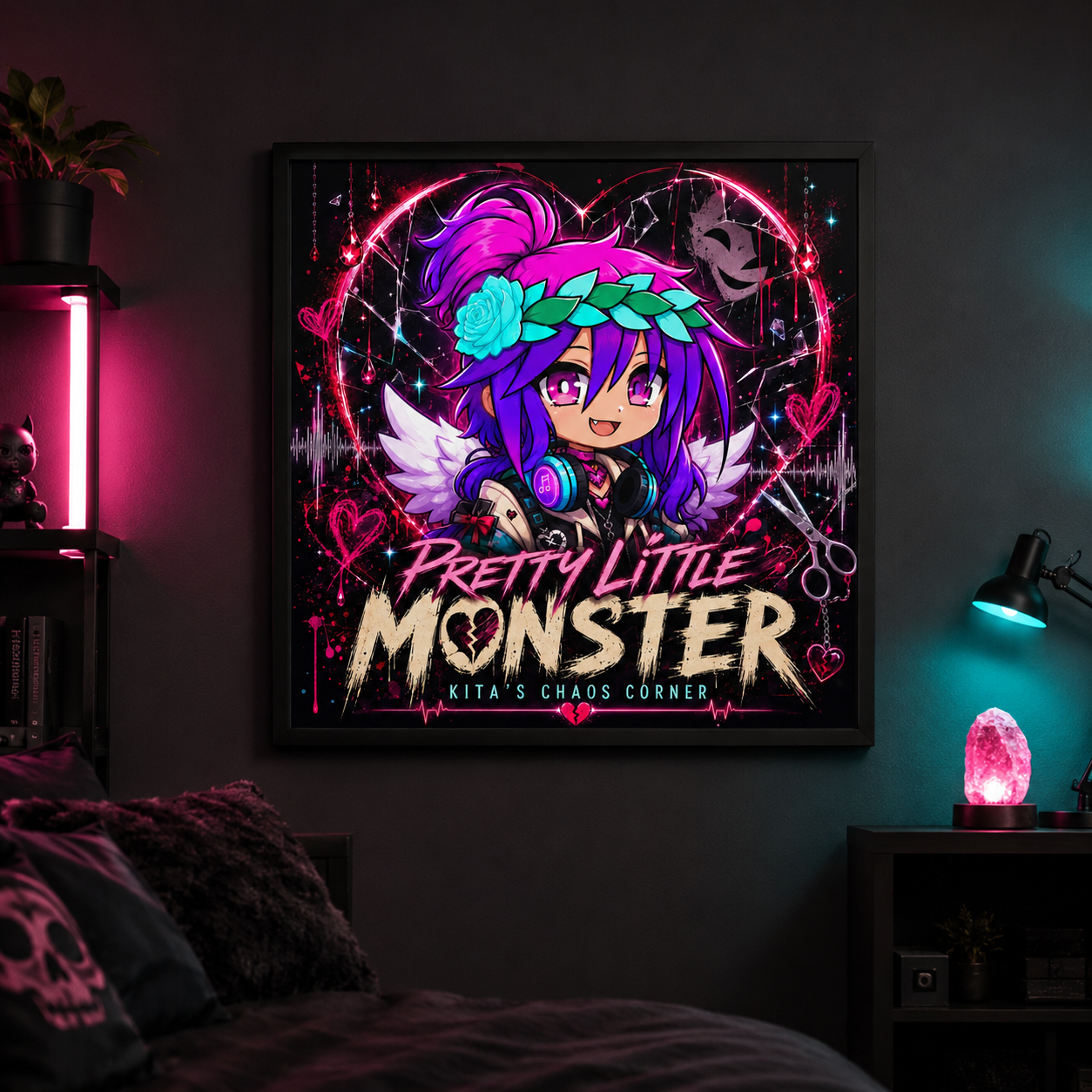 Pretty Little Monster framed square art print mockup