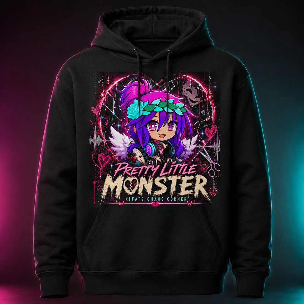 Pretty Little Monster black pullover hoodie mockup