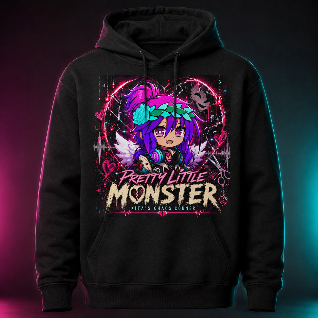Pretty Little Monster black pullover hoodie mockup