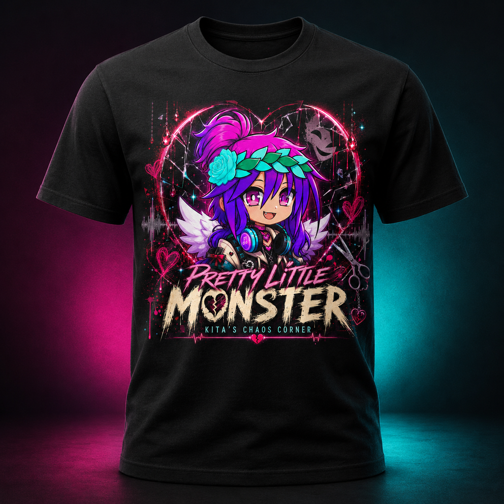 Pretty Little Monster black graphic T-shirt mockup
