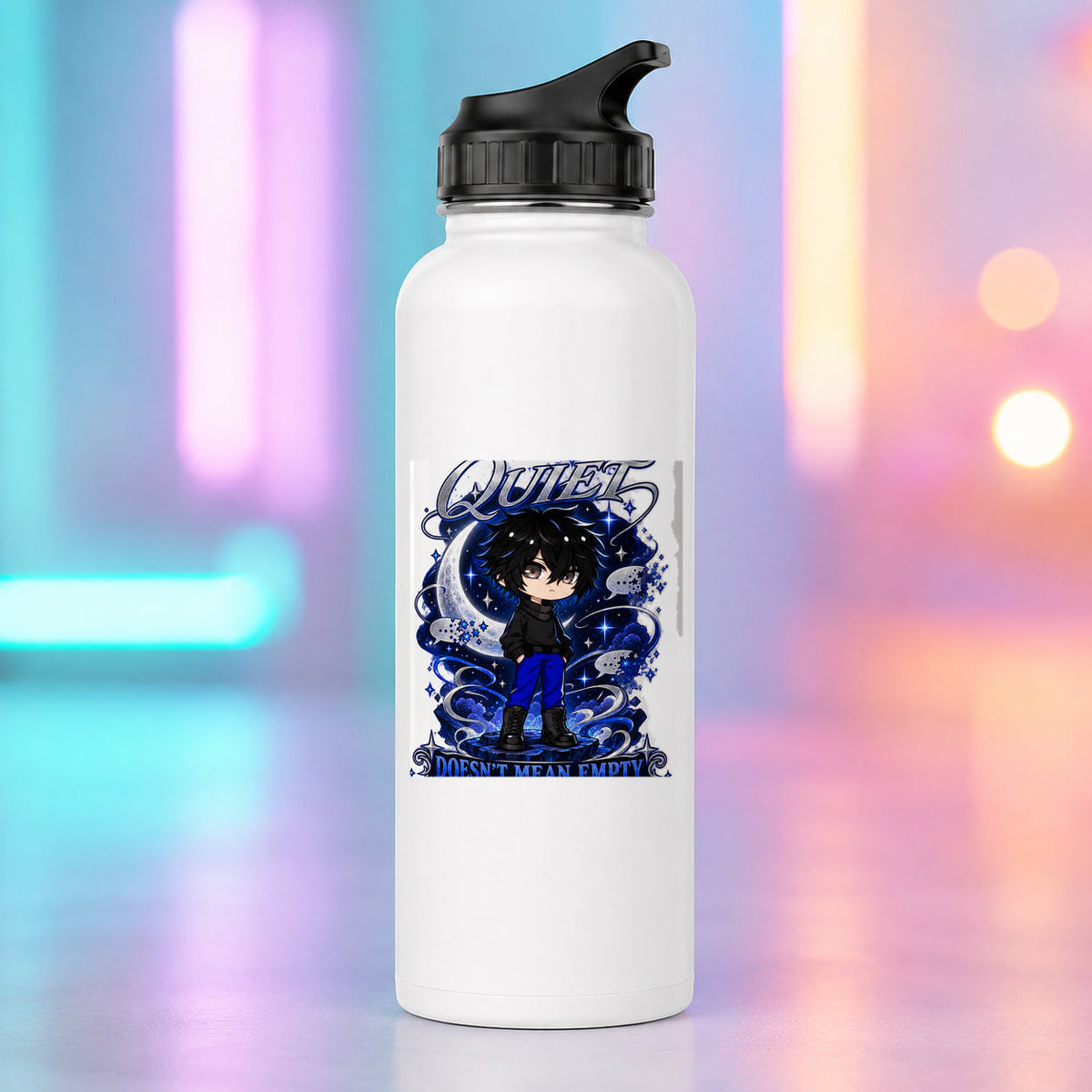 Mui - Quiet Doesn't Mean Empty Water Bottle product mockup