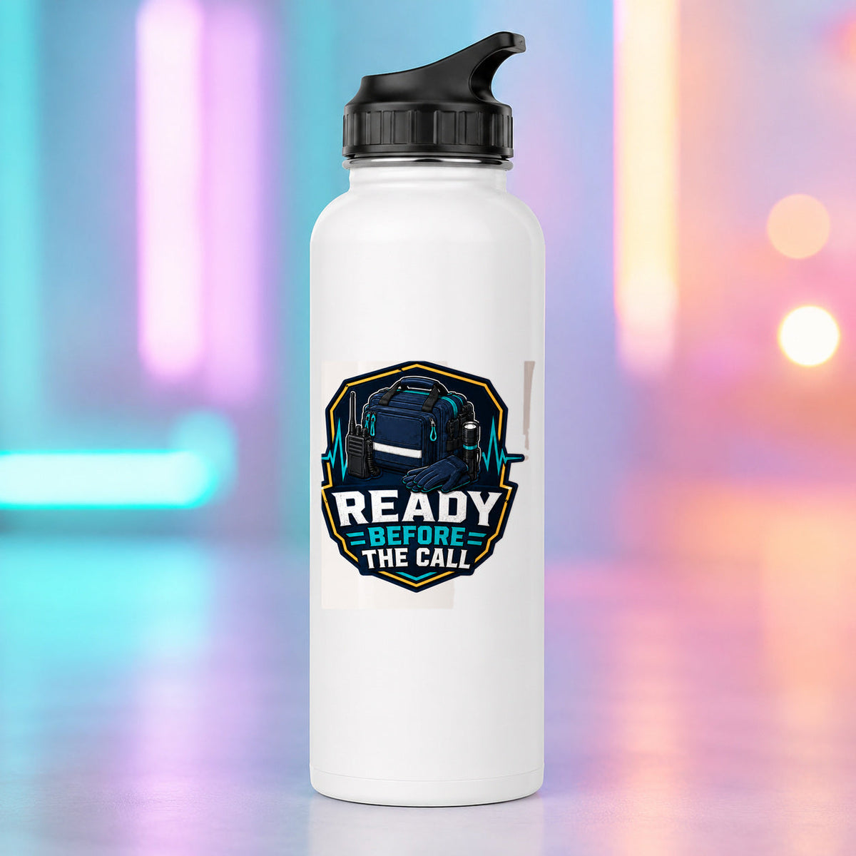 Ready Before the Call - TEMS Support Water Bottle product mockup