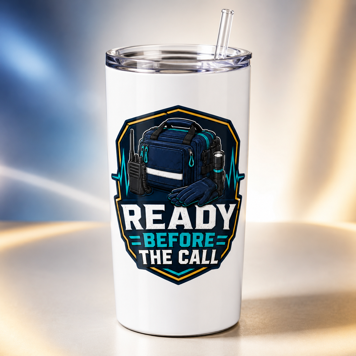 Ready Before the Call TEMS support tumbler mockup