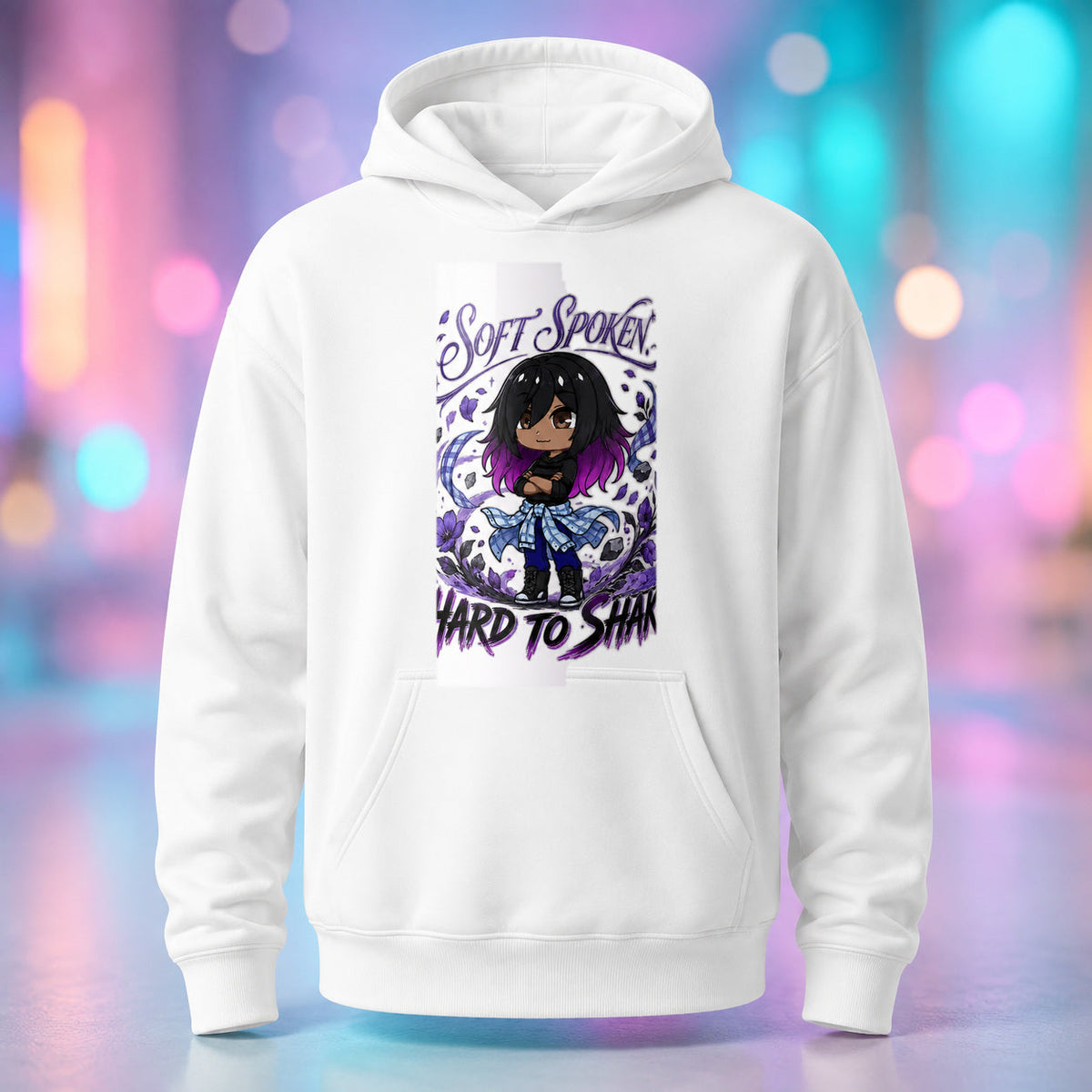 Kiri - Soft Spoken, Hard to Shake Pullover Hoodie product mockup