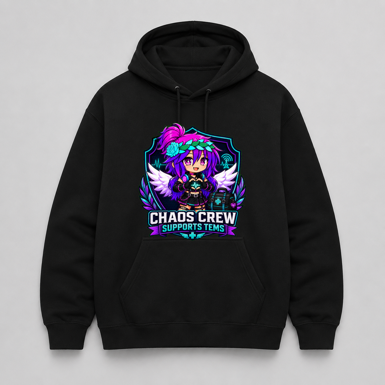 Chaos Crew Supports TEMS Pullover Hoodie mockup