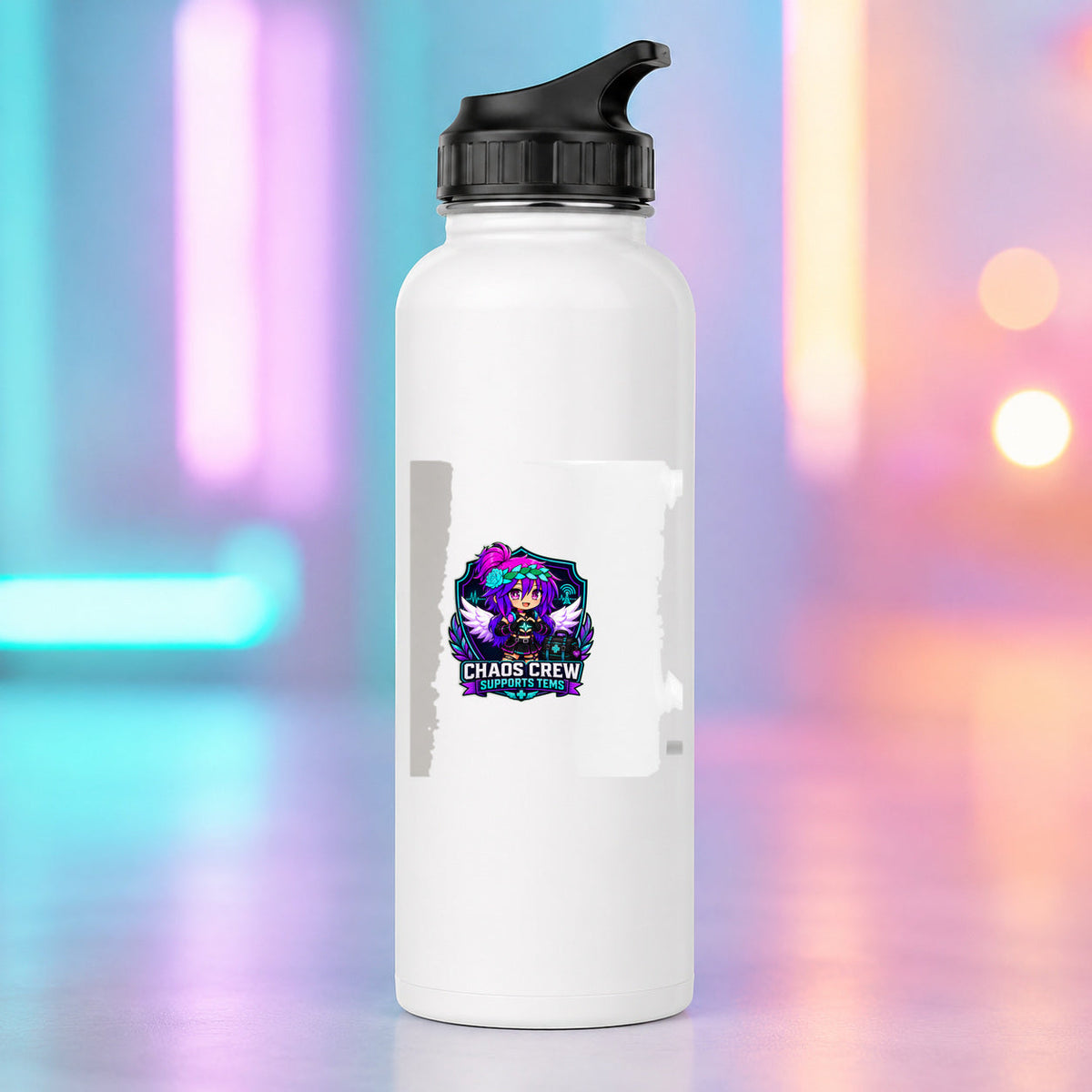 Chaos Crew Supports TEMS - TEMS Support Water Bottle product mockup
