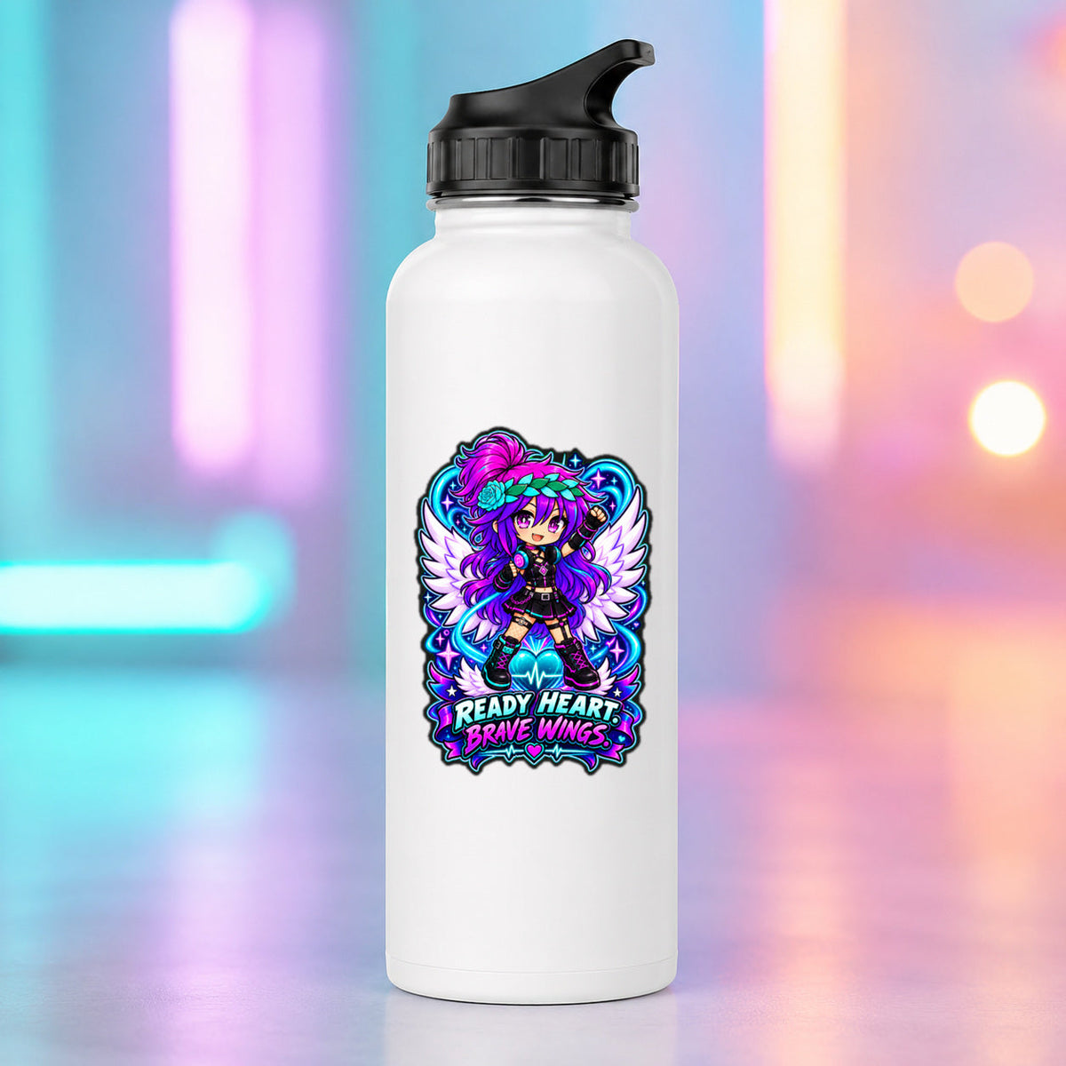 Ready Heart Brave Wings - TEMS Support Water Bottle product mockup