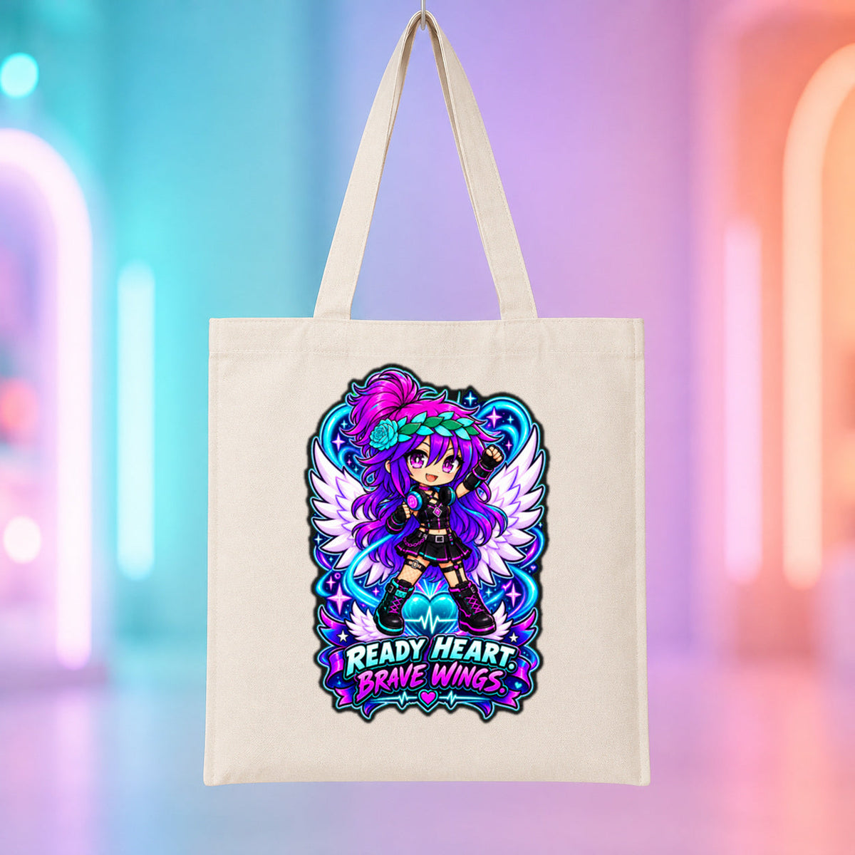 Ready Heart Brave Wings - TEMS Support Tote Bag product mockup